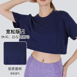 New autumn and winter loose-fit round-neck short-sleeve women's sweatshirt, customizable color and size, skin-friendly, breathable, suitable for sports and fitness