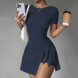 Cross-border casual yoga one-piece short skirt, tight-fitting, beautiful back, faux two-piece, outdoor fitness anti-exposure sports tennis skirt for women