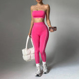 Cross-border TK popular yoga outfit for women, color-blocked bustier top, peach butt slim-fit long pants, fitness sportswear