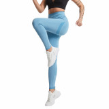 European and American cross-border tight-fitting nine-point sports fitness pants, high-waisted butt-lifting seamless yoga pants, peach-butt yoga pants for outdoor wear