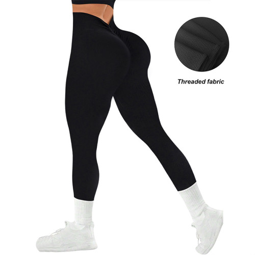 European and American style high-waisted seamless yoga pants for women, slim-fit, quick-dry sports leggings, butt-lifting, long ribbed fitness pants