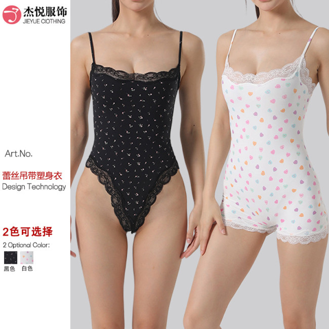 Cross-border spring-summer tight-fitting floral lace inner tank top with adjustable shoulder straps, yoga lace camisole shapewear bodysuit