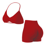 yoga sportswear set for women, camisole with beautiful back design, sports bra and shorts, outdoor fitness outfit set