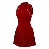 Cross-border women's tennis dress with half-zip and long sleeves, slimming tennis dress, stunning badminton skirt and pants set