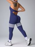New style halter neck butt-lifting, tummy-tightening, tight-fitting striped sporty seamless backless women's sports yoga jumpsuit