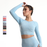 European and American cross-border long-sleeve sportswear for women, polka dot tight-fitting high-elastic yoga wear, indoor and outdoor fitness top