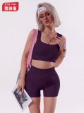 Seamless sports yoga shorts set for women, ribbed fitness outfit, outdoor sports tank top, peach butt shorts