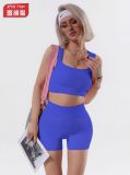 Seamless sports yoga shorts set for women, ribbed fitness outfit, outdoor sports tank top, peach butt shorts