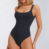 Cross-border sexy backless bodysuit for women, black polka dot butt-lifting one-piece fitness suit, slimming waist-shaping bodysuit