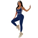 TK color-blocking sports yoga jumpsuit for women, suitable for outdoor running, slim-fit peach butt fitness jumpsuit