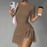 Cross-border casual yoga one-piece short skirt, tight-fitting, beautiful back, faux two-piece, outdoor fitness anti-exposure sports tennis skirt for women