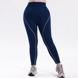 Popular color-blocked high-waisted ribbed plus-size yoga pants for women, suitable for running and fitness, with peach butt shaping and slim fit