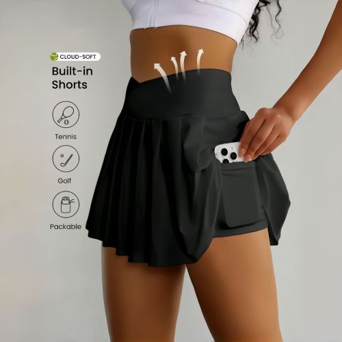 Cross-waist high-rise sports skirt, European and American yoga golf shorts, cross-border jogging yoga wear for women
