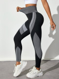Seamless Breathable High-Waisted Color-Block Yoga Pants for Women, Tight-Fitting, Butt-Lifting, Black Long Striped Sports Yoga Trousers