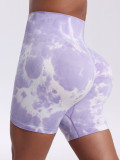 Xueyuanhu seamless tie-dye high-waisted tummy control yoga shorts for women, European and American fitness sports peach butt three-quarter shorts
