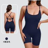 European and American style one-piece yoga suit with removable chest pads, cross-back design for a beautiful back, breathable, casual sports shapewear jumpsuit