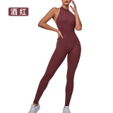 European-style long-sleeved bodysuit with beautiful back and small stand-up collar, zip-up cardigan, nude-feel sports outdoor yoga fitness wear for women