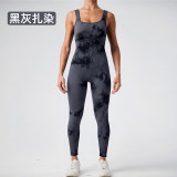 Seamless knitted tie-dye jumpsuit, European and American cross-border style, with removable chest pads, ribbed tight-fitting clothing for women