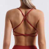 Cross-strap backless sports bra for women, with a nude feel, halter neck, with chest pads, suitable for cross-border yoga and fitness, tight-fitting sports bra