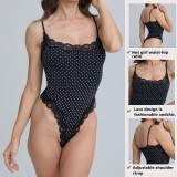 European and American cross-border one-piece shapewear with adjustable shoulder straps, slimming black lace polka dot bodysuit