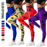 European and American style tie-dye yoga pants for women, high-waisted, tight-fitting, quick-drying, sports leggings, peach butt-lifting, running, fitness, compression pants