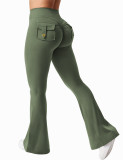 Cross-border workwear pocket yoga pants for women, flared pants, butt-lifting sports tight fitness pants, micro-flared yoga pants