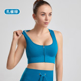European and American cross-border ribbed solid color zip-up tank top high-intensity sports push-up bra for women in stock yoga wear