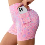 Spring new dopamine print tight yoga shorts for women, high-waisted tummy control fitness pants, butt-lifting running shorts for women