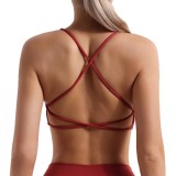 Cross-strap backless sports bra for women, with a nude feel, halter neck, with chest pads, suitable for cross-border yoga and fitness, tight-fitting sports bra