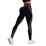 Seamless Breathable High-Waisted Color-Block Yoga Pants for Women, Tight-Fitting, Butt-Lifting, Black Long Striped Sports Yoga Trousers