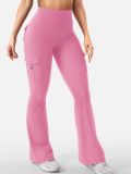 Sports flared leggings with pockets, invisible elastic high-waisted workwear gym outdoor yoga pants