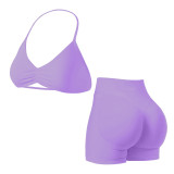 yoga sportswear set for women, camisole with beautiful back design, sports bra and shorts, outdoor fitness outfit set