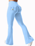 Cross-border workwear pocket yoga pants for women, flared pants, butt-lifting sports tight fitness pants, micro-flared yoga pants