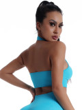 Seamless cross-border new model halter neck sports bra for women with removable pads, push-up underwear, solid color yoga sports tank top