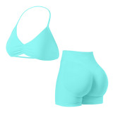 yoga sportswear set for women, camisole with beautiful back design, sports bra and shorts, outdoor fitness outfit set
