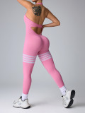 New style halter neck butt-lifting, tummy-tightening, tight-fitting striped sporty seamless backless women's sports yoga jumpsuit