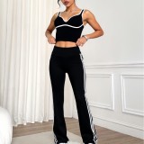 New cross-border best-selling black and white contrast bra, flared long pants, quick-dry pants, fashionable and suitable for daily outings and yoga wear