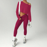 European and American cross-border fashion yoga three-piece set: seamless bra, tight leggings, long-sleeve top, women's sports yoga wear
