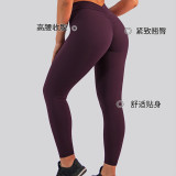 Cross-border solid color high-waisted tummy control fitness leggings for women, European and American style, ruched waistband, butt-lifting, shaping, naked-feel tight yoga pants