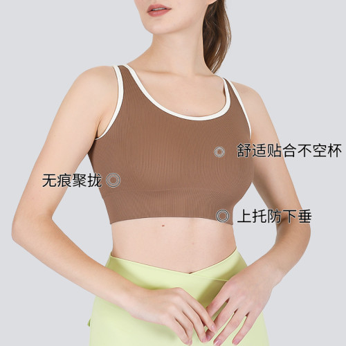 Cross-border high-elasticity hollow-out sexy sports bra, seamless back-clasp yoga tank top, shockproof and supportive yoga bra with beautiful back design