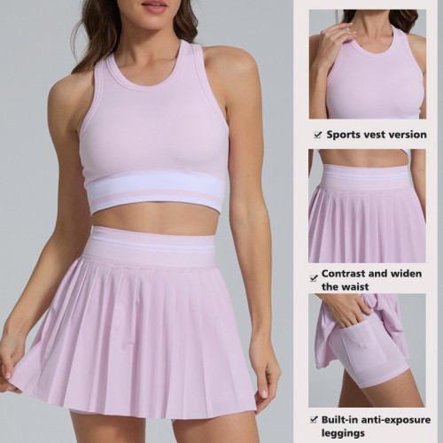New cross-border outdoor breathable sports tennis skirt, slimming, anti-exposure, high-waisted fitness yoga set