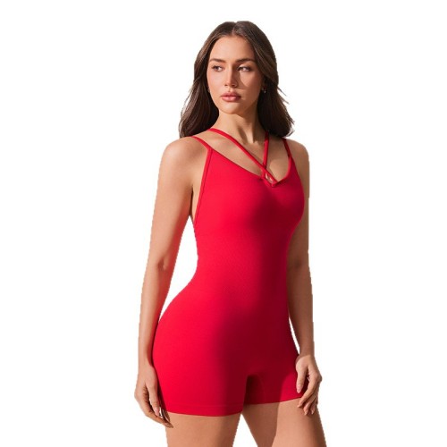 European and American style sports yoga jumpsuit for women, with beautiful back V-neck, tummy control, butt-lifting, one-piece shorts