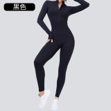 New cross-border product: Zippered, naked-feel long-sleeve yoga jumpsuit for women, high-intensity fitness sports tight-fitting one-piece gym outfit