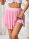 New European and American style in-stock sports short skirt for women, yoga skirt pants, anti-exposure, high-waisted mesh fitness skirt, tennis skirt
