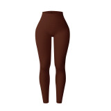 European-style seamless ribbed sports yoga pants for women, high-waisted tight leggings with peach butt and tummy control