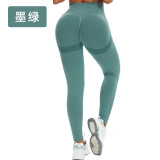 European and American in-stock cross-border high-waisted butt-lifting smiley face knitted ruched tight peach sports fitness yoga pants