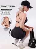 dfyne women's sports yoga set with cross-strap bra, tummy control and butt-lifting shorts, summer fitness workout set