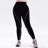 Popular color-blocked high-waisted ribbed plus-size yoga pants for women, suitable for running and fitness, with peach butt shaping and slim fit