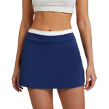 New cross-border product: High-waisted color-block ribbed faux two-piece short skirt for women, with a nude feel, anti-exposure, suitable for fitness, sports, and tennis