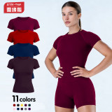 dyfne short-sleeved yoga top for women, matte nylon yoga T-shirt, waist-cinching, slimming, figure-flattering sports short-sleeved top